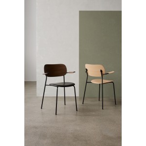 Menu Co Chair Dining Chair Black Steel Base Leather Dakar Seat and Back Dark Stained Oak Esszimmerstuhl